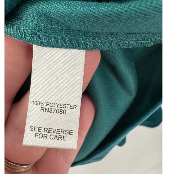 Cato Women's 22/24W Teal Velvet Ruffle Bell Sleeve V-Neck Tassel Dressy Blouse - Picture 7 of 8